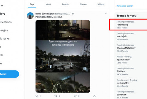 Listrik Sumsel-Jambi Padam, Palembang Jadi Trending di Twitter