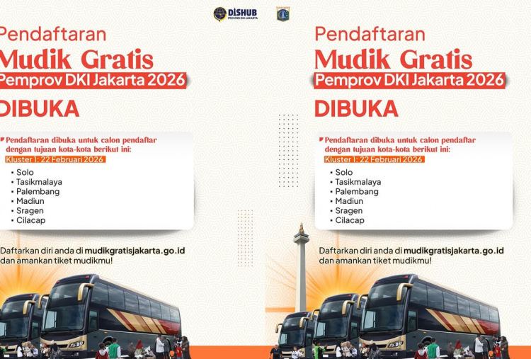 6 Tujuan Kota Mudik Gratis Pemprov DKI Jakarta 2026 Resmi Dibuka Hari Ini, Rute Solo hingga Palembang