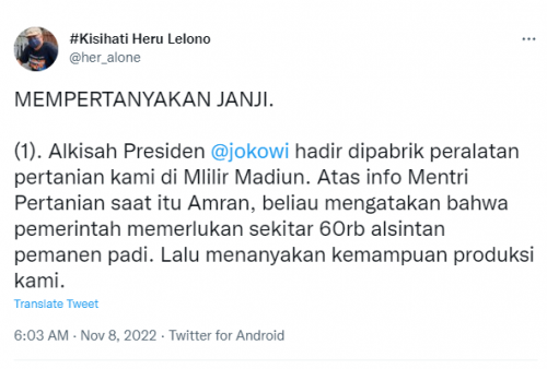 Heboh! Mantan Stafsus SBY Tagih Janji Jokowi Soal Orderan 1000 Alsintan: Masih Beruntung Dibohongi Presiden