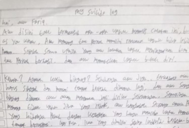 Miris! Siswa SMP di Jakbar Diduga Gantung Diri, Tinggalkan Sepucuk Surat 'My Suicide Log'