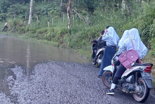Jalan Digenangi Air, Pelajar Kesulitan Melintas di Semende Darat Tengah