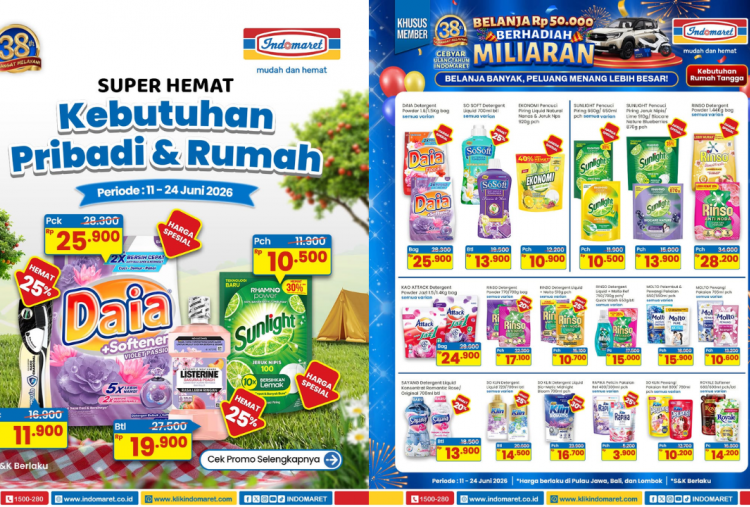 Katalog Promo JSM Indomaret Terbaru 19-21 Juni 2026, Detergent Cuci Baju Rinso-DAIA Cuma Rp11 Ribuan