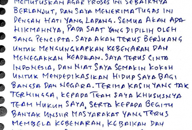 Tom Lembong Tulis Surat Dari Tahanan, Tom: Kita Kecewa dengan Putusan PN Jaksel