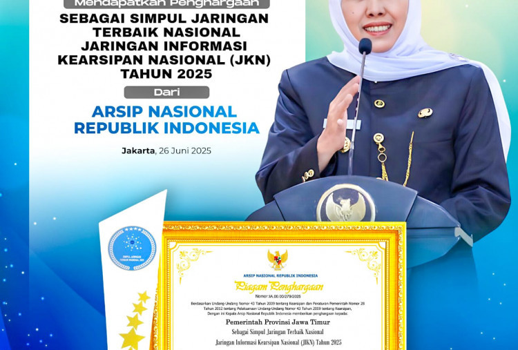 Jatim Raih Penghargaan Simpul Jaringan Terbaik 2025, Gubernur Khofifah Dorong Sistem Kearsipan Terbuka dan Mudah Diakses