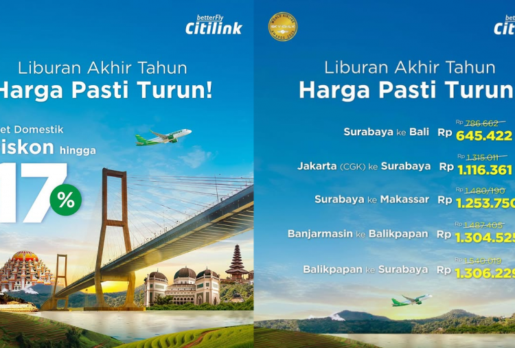 Diskon Tiket Pesawat Nataru 2025/2026, Citilink Beri Promo hingga 17 Persen