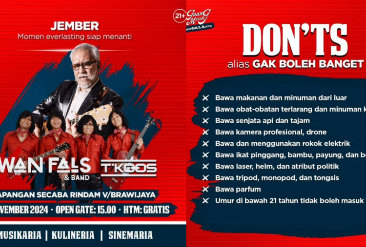 Konser Gratis Iwan Fals di Jember 30 November 2024, Cek Lokasinya di Sini