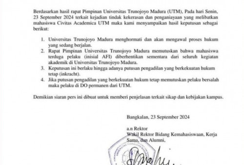 Mahasiswa UTM Penganiaya Pacar Terancam DO