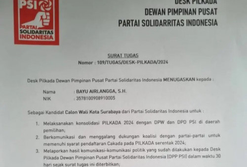 Susul Eri Cahyadi, Bayu Airlangga Dapat Surat Tugas PSI Maju Pilwali Surabaya: Langsung dari Kaesang! 