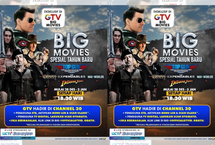 Jadwal Film Big Movie di GTV Spesial Tahun Baru 28 Desember-3 Januari, Ada Top Gun hingga War of the Worlds