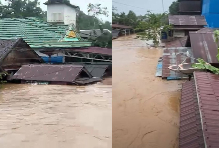 Ratusan Rumah Terendam Banjir Balangan Kalsel, Tinggi Air Hanya Sisakan Atap Rumah