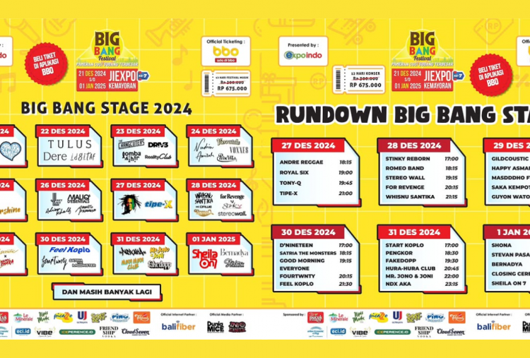 Rundown Konser Big Bang Festival 2024 di JIExpo Kemayoran 21 Desember-1 Januari, Hari Pertama Ada Hindia