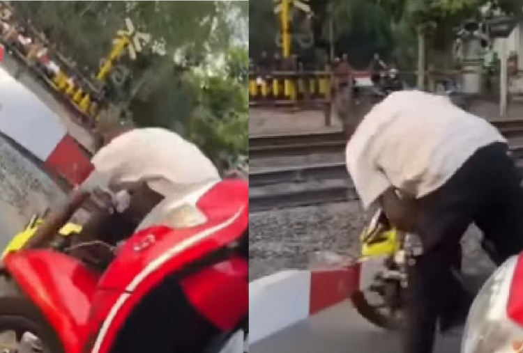 Viral! Pengendara Motor Tanpa Helm Hantam Palang Kereta di Sleman, KAI Buka Suara