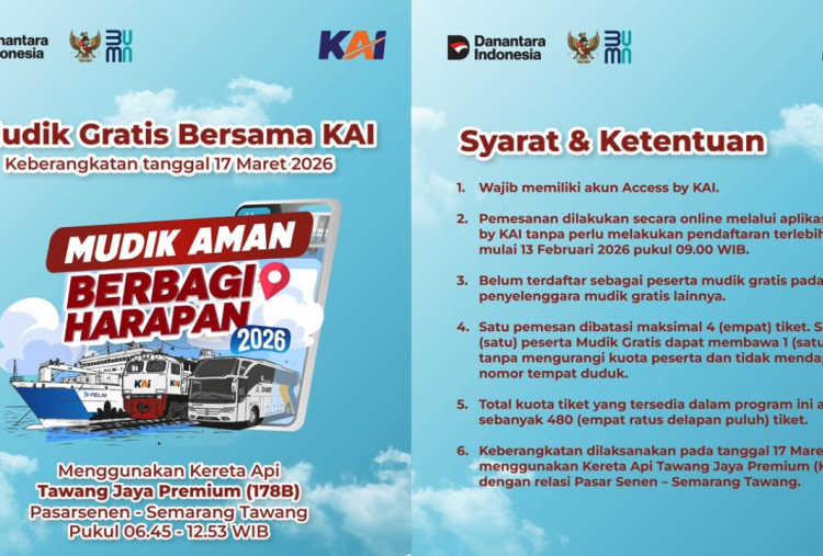 Jadwal War Tiket Mudik Gratis 2026 KAI, Cek Rute, Syarat, dan Cara Daftar