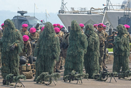 Lima personil  Penembak Jitu ( Sniper ) dibalik balutan seragam lengkap dengan kamuflase juga disiagakan untuk mendukung pengamanan KTT G20. Tampak kelima Sniper tersebut berdiri dengan latar depan senapan runduk yang juga dibalut kamuflase ( perlengkapan penyamaran ). TNI AL tampak all out mensiagakan pasukannya pada pengamanan pelaksanaan KTT G20 di Bali. .