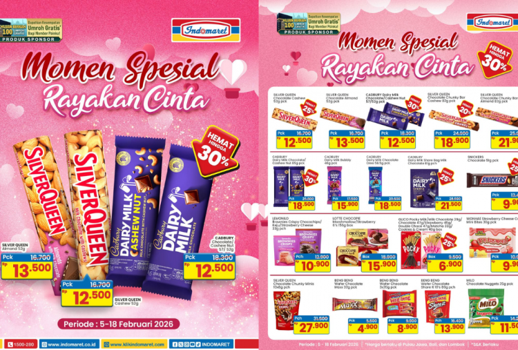 Spesial Valentine 2026! Cek Promo Indomaret Terbaru 14 Februari, Ada Diskon Coklat SilverQueen-Dairy Milk