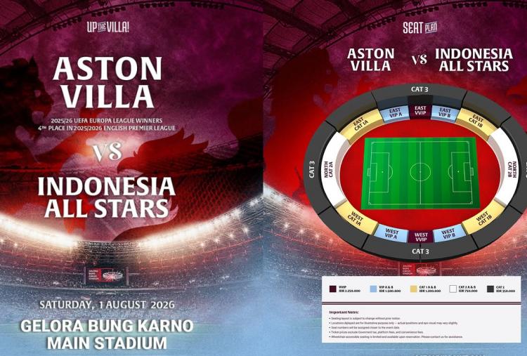 Harga Tiket Aston Villa vs Indonesia All Stars di GBK Mulai Rp350 Ribu, Cek Jadwal Penjualan