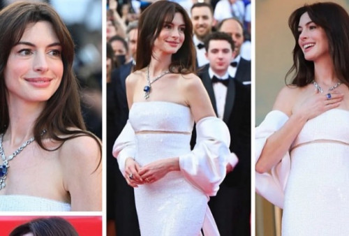 Anne Hathaway Tampil Memukau dalam Balutan Gaun Putih di Festival Film Cannes