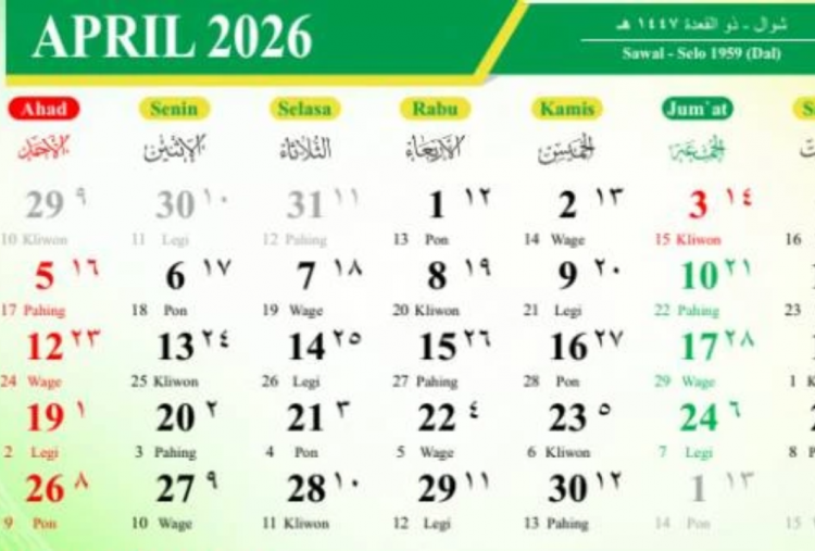 Kalender Jawa April 2026: Lengkap dengan Weton hingga Tanggalan Hijriah