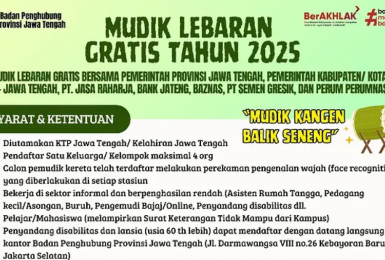 Link dan Syarat Mudik Gratis Lebaran 2025 Pemprov Jateng, Dibuka 24 Februari dan 3 Maret