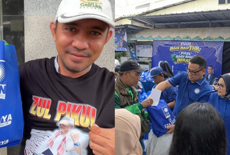 PAN Bagi-bagi THR dan Beras Bareng Uya Kuya, Pria Berbaju Zulhas Ikut Ngantri