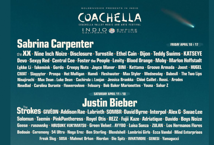 GOKIL! Ini Daftar Line Up Coachella 2026, Justin Bieber hingga Sabrina Carpenter Jadi Headliner