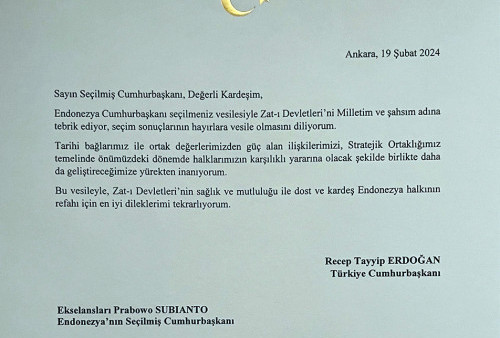 Prabowo Terima Ucapan Selamat dari Presiden Turkiye Erdogan