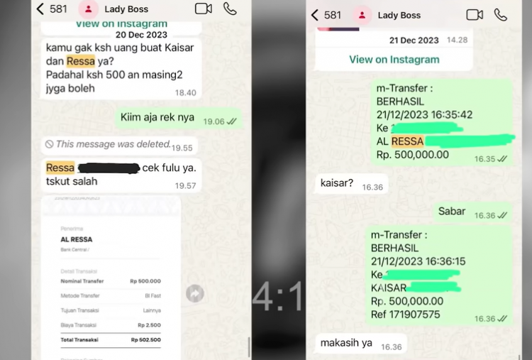 Bukti-Bukti Transfer Jutaan untuk Ressa Anak Kandung Denada Terkuak, Termasuk di Tengah Pengobatan Aisha