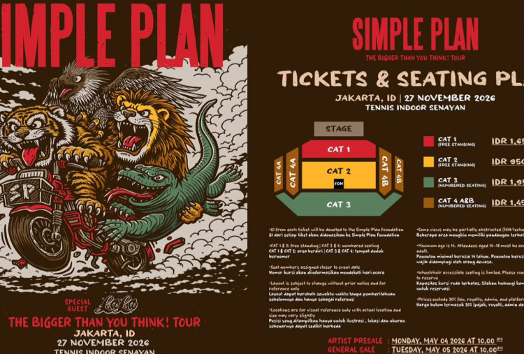 Daftar Harga Tiket Konser Simple Plan di Indonesia 2026, Paling Murah Rp850 Ribu