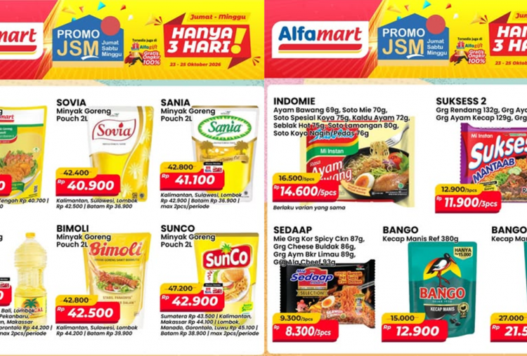 Promo JSM Alfamart Terbaru 23-25 Oktober 2026, Minyak Goreng-Mi Instan Mulai Rp8 Ribuan