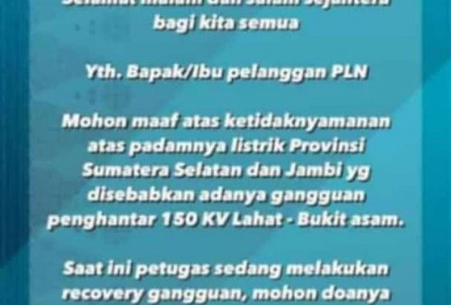 Listrik Padam di Palembang dan Jambi