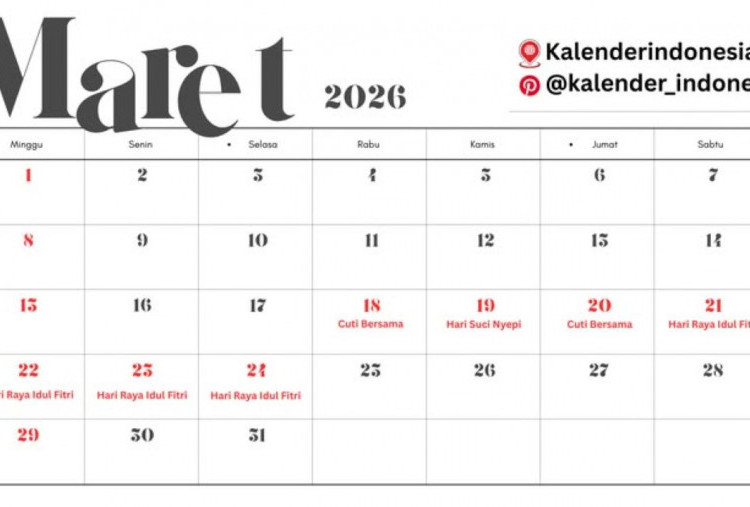 Daftar Tanggal Merah Maret 2026, Libur Panjang dan Rincian Cuti Bersama Idulfitri-Nyepi