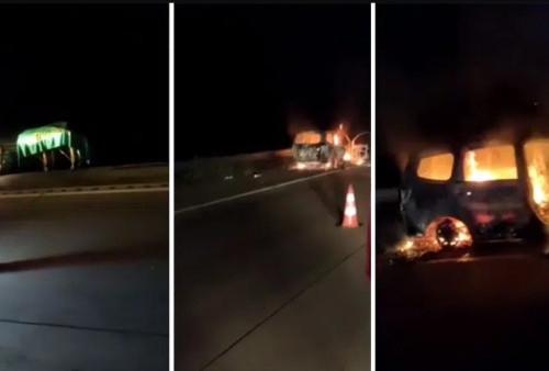Ngeri! Mobil Jenazah Terbakar di Tol Cipali, Keranda Mayat Tergeletak di Ruas Jalan