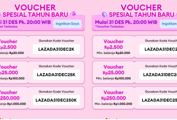 Kumpulan Kode Voucher Lazada Spesial Tahun Baru 1.1 Januari 2025, Ada Diskon Serba Rp25 Ribu!