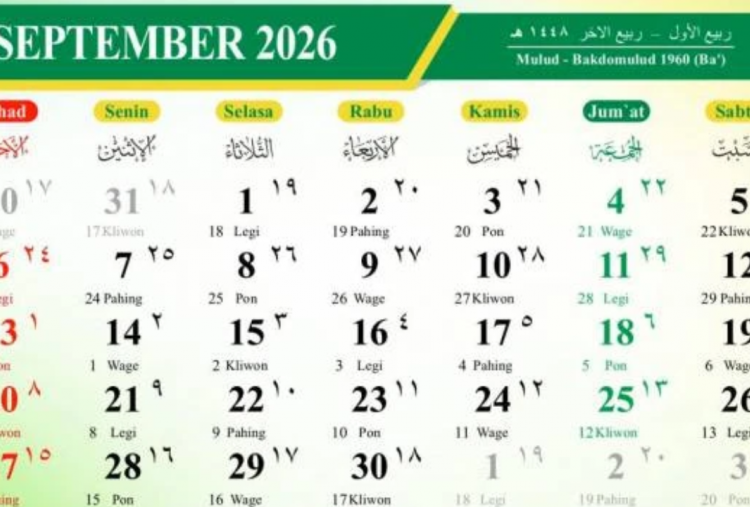 Kalender Jawa September 2026, Lengkap Weton dan Penanggalan Hijriah