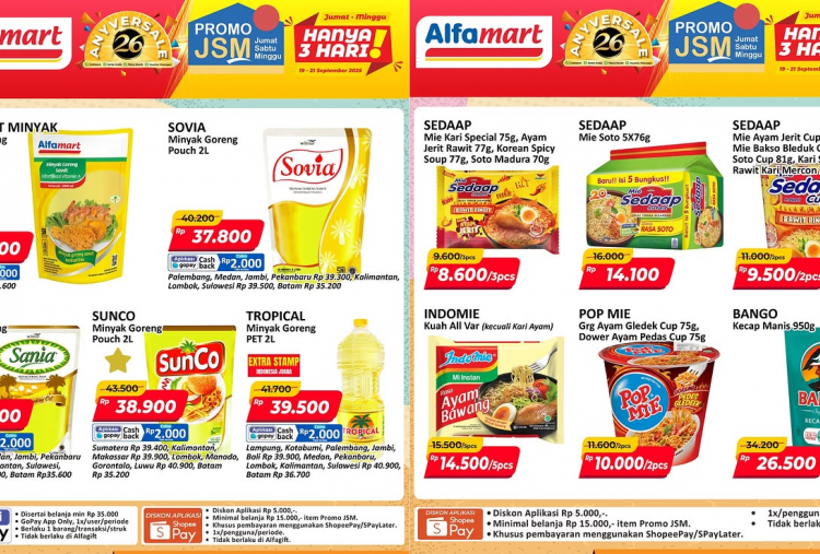Promo JSM Alfamart Terbaru 19-21 September 2025, Borong Minyak Goreng-Mie Instan Rp8 Ribuan