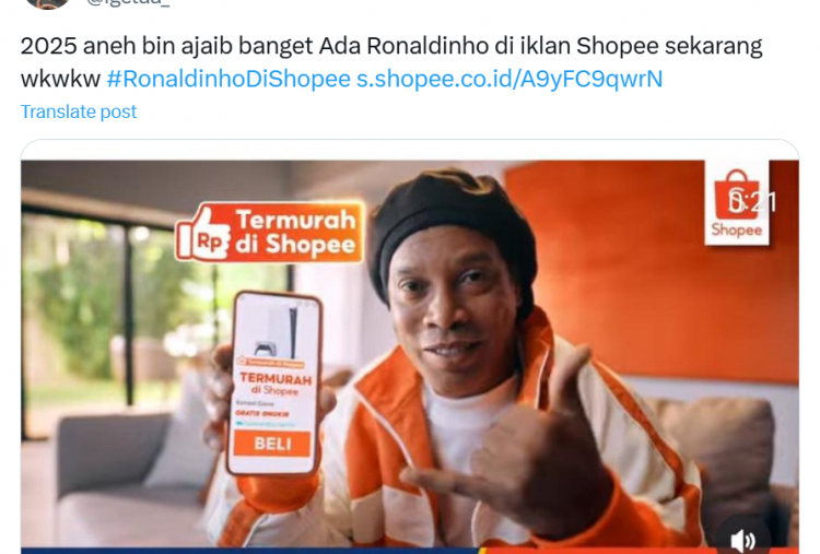 Legenda Sepakbola Ronaldinho Muncul di Iklan Shopee yang Terbaru Kolaborasi, Jangan Lupa Pantengin Ya!