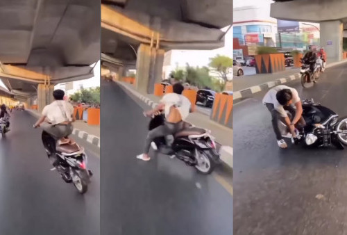 Gegayaan Tiru Rossi, Pemuda Ini Terjatuh saat 'Standing Motor' di Jalan Raya, Ribuan Netizen Sumpah Serapah