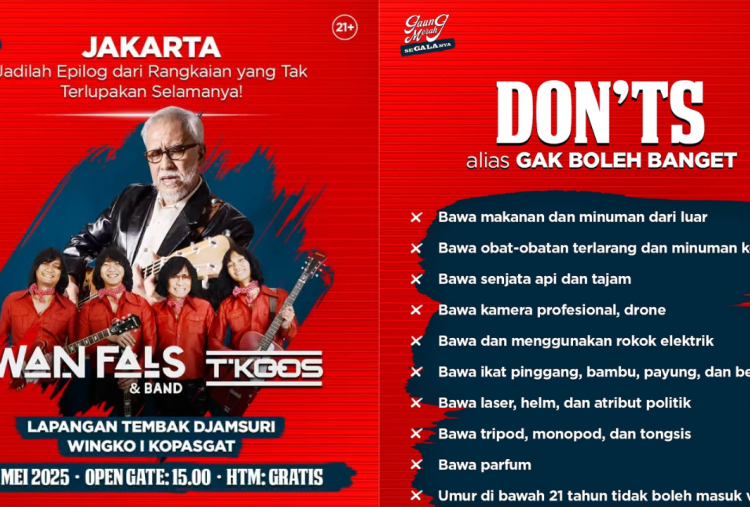Jadwal Konser Gratis Iwan Fals di Jakarta 24 Mei 2025, Cek Lokasinya di Sini