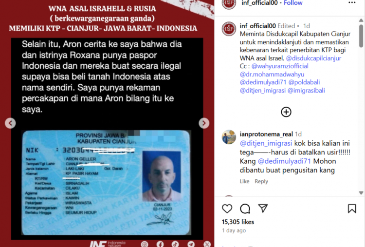 Heboh Warga Israel Bisa Dapat KTP Cianjur dan Jadi WNI, Dtitjen Dukcapil Pastikan Palsu