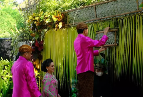 Momen Jokowi Pasang Bleketepe, Ditemani Keluarga Berbeskap Fuschia