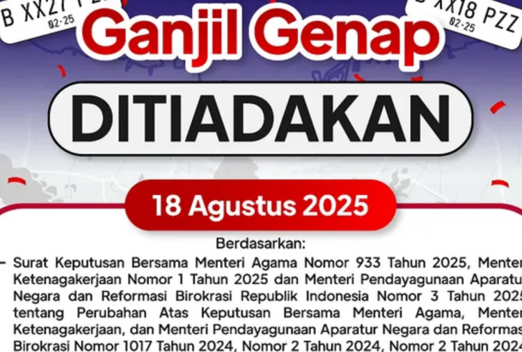 Ganjil Genap Jakarta 18 Agustus 2025 saat Cuti Bersama HUT ke-80 RI Ditiadakan, Pengendara Bebas Melintas