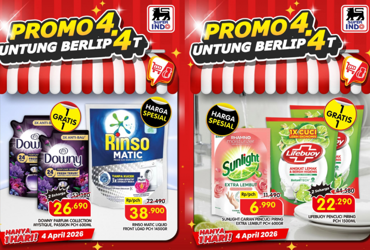 Katalog Promo Superindo Terbaru Spesial 4.4 April 2026, Serbu Diskon Sabun Cuci Piring Beli 1 Gratis 1 
