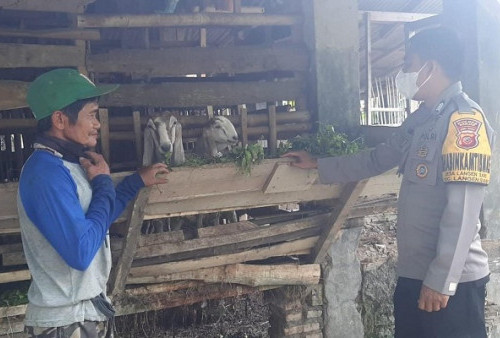 Bhabinkamtibmas Desa Langensari, Kota Banjar Lakukan Pencegahan Wabah Penyakit pada Hewan Ternak Milik Warga 