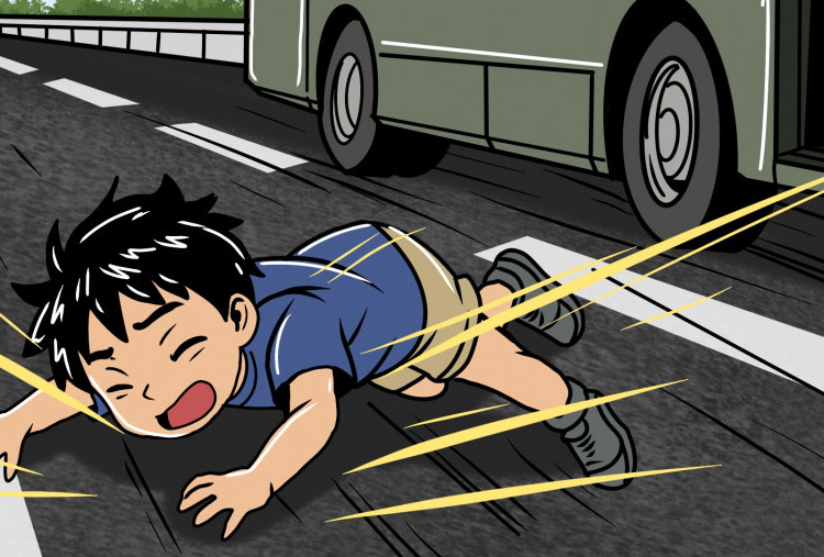 Saat Bocah Jatuh dari Bus