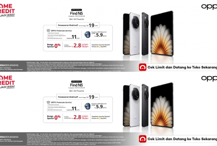 Waktunya Upgrade! Nih Simulasi Kredit Cicilan OPPO Find N5 Series Tenor 6 Bulan Sudah Bebas Bunga