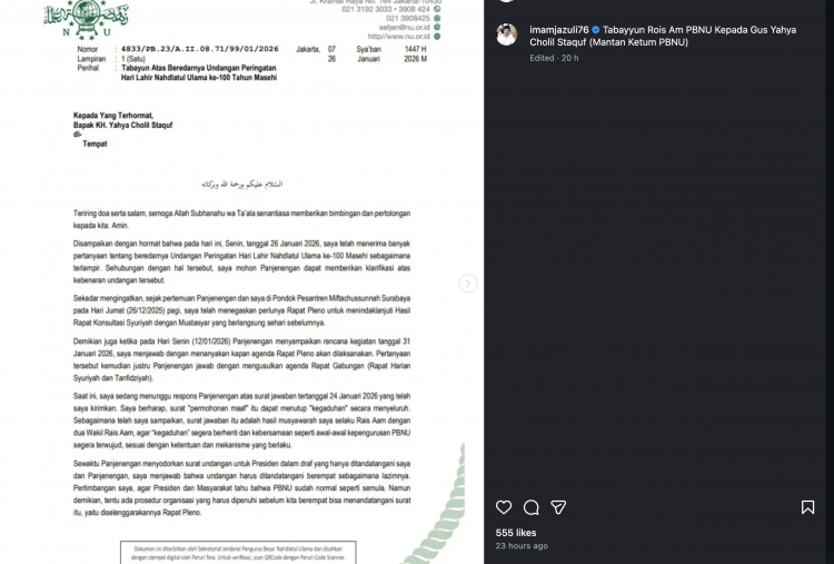 KH Miftachul Akhyar Kirim Surat kepada Gus Yahya, Minta Klarifikasi soal Undangan Harlah Ke-100 PBNU 