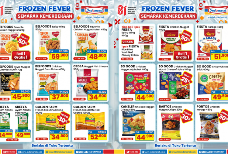 Promo Indomaret Terbaru 15 Agustus 2026, Semarak Kemerdekaan Frozen Food Fiesta Chicken Nugget Beli 1 Gratis 1