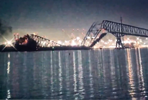 Jembatan 2.6 Km di Baltimore Rubuh Ditabrak Kapal Kargo Berbendera Singapura, Hitungan Detik Jembatan Francis Scott Key Menghilang