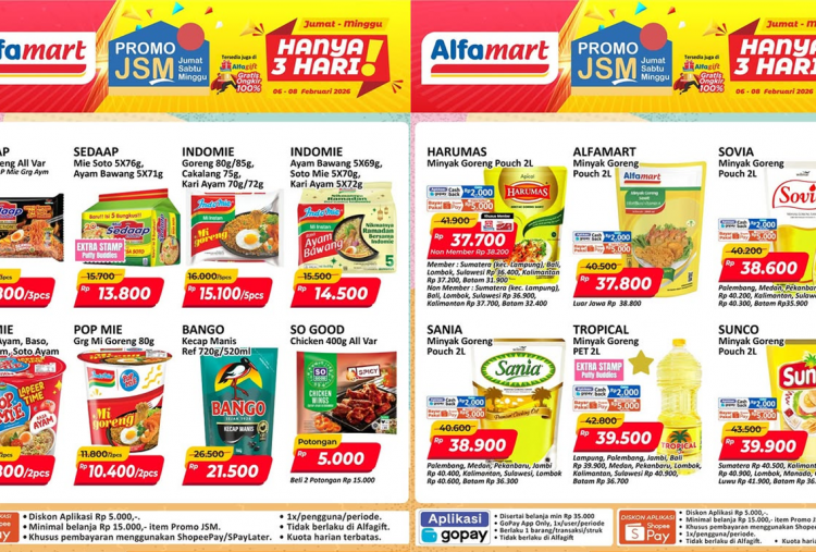 Promo JSM Alfamart Terbaru 6-8 Februari 2026, Minyak Goreng-Mie Instan Mulai Rp8 Ribuan!