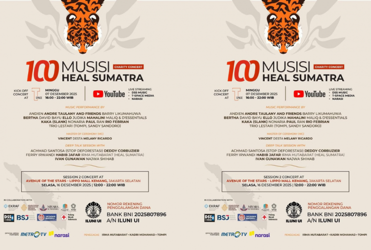 100 Musisi Gelar Konser Amal Galang Donasi untuk Korban Sumatera, Ini Daftar Line Upnya
